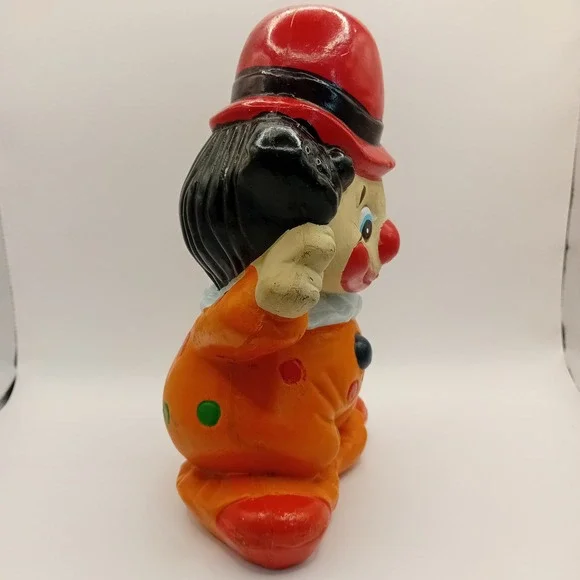 Vintage Clown Coin Bank Figurine Ceramic Novelty Decor Polka Dot Kidcore 9" READ - Picture 6 of 16
